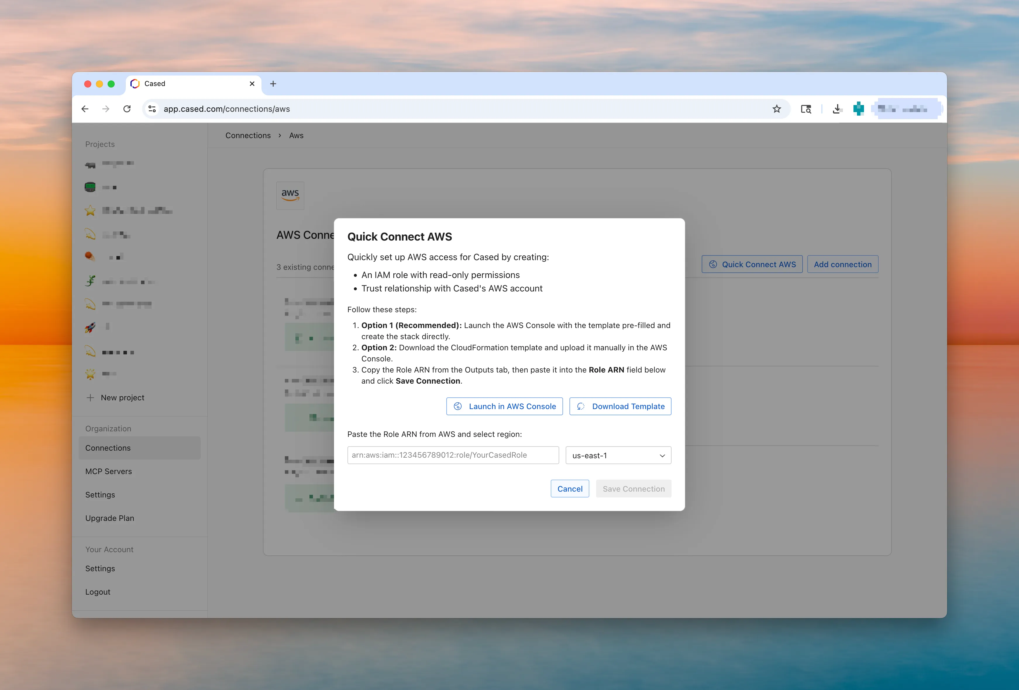 AWS Quick Connect button in Cased interface