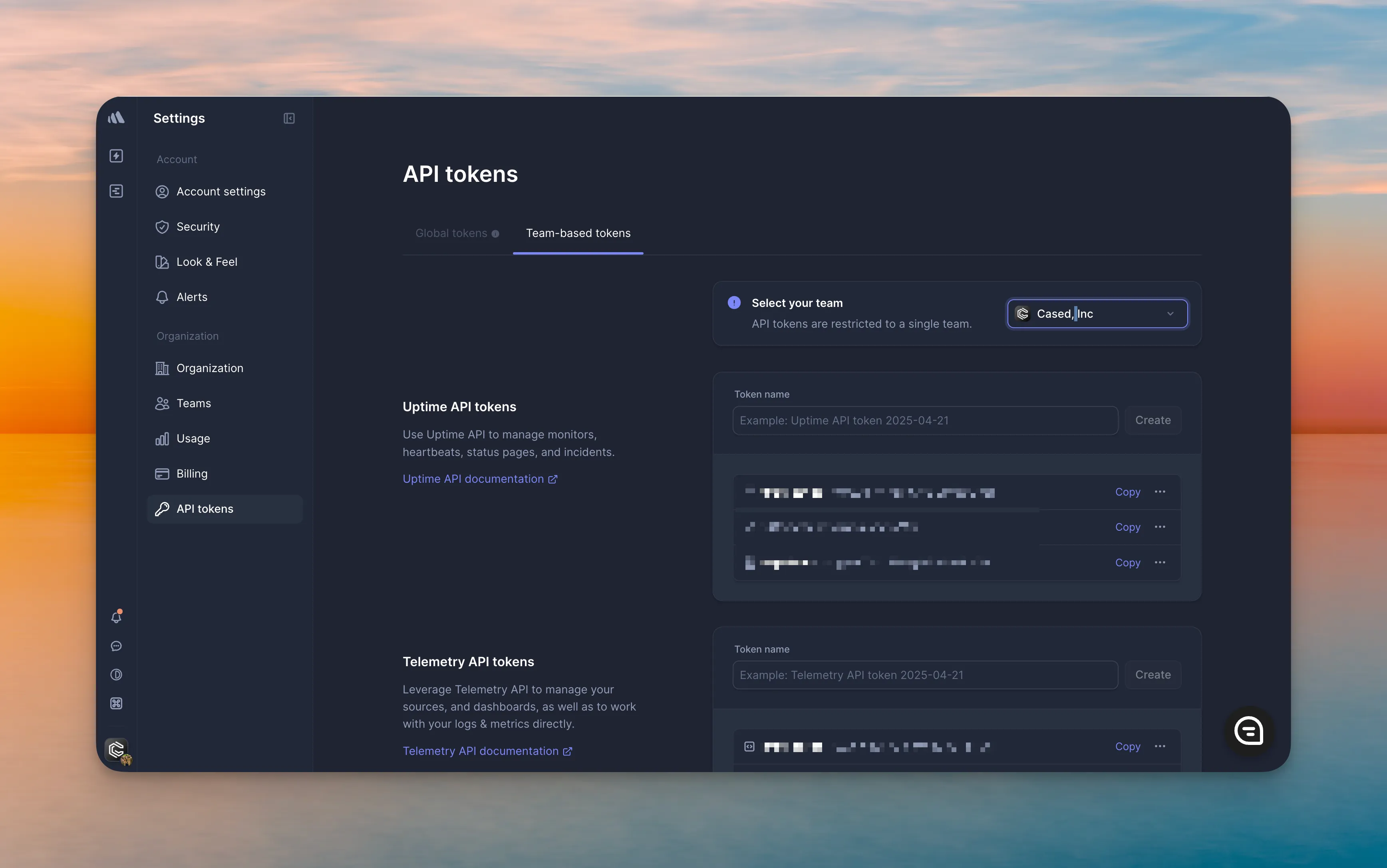 BetterStack API Token Creation