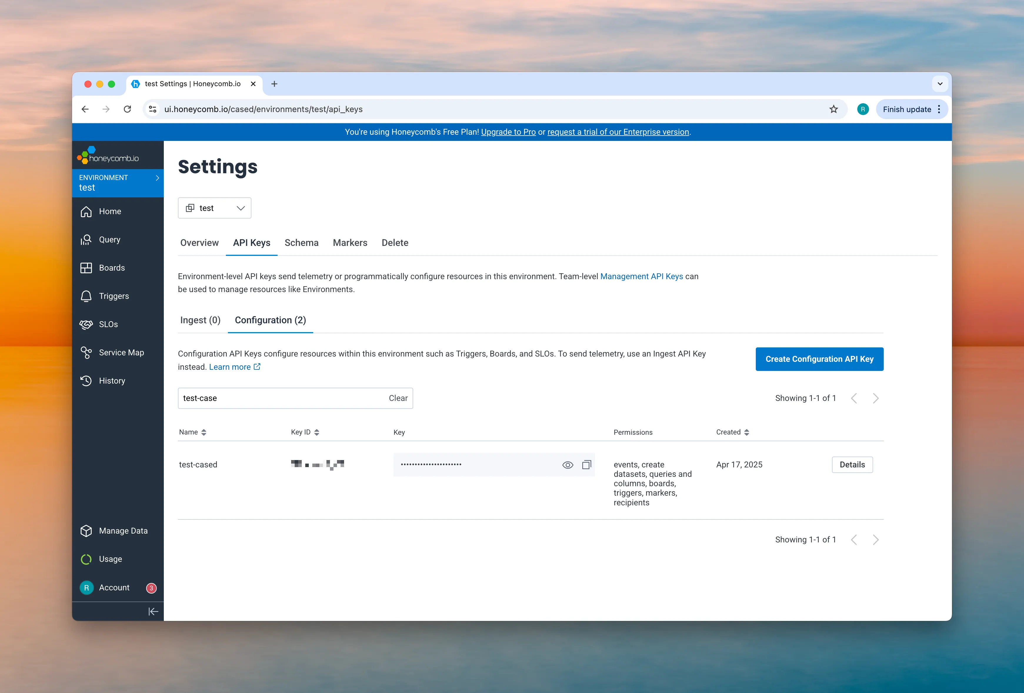 Honeycomb API Key Creation